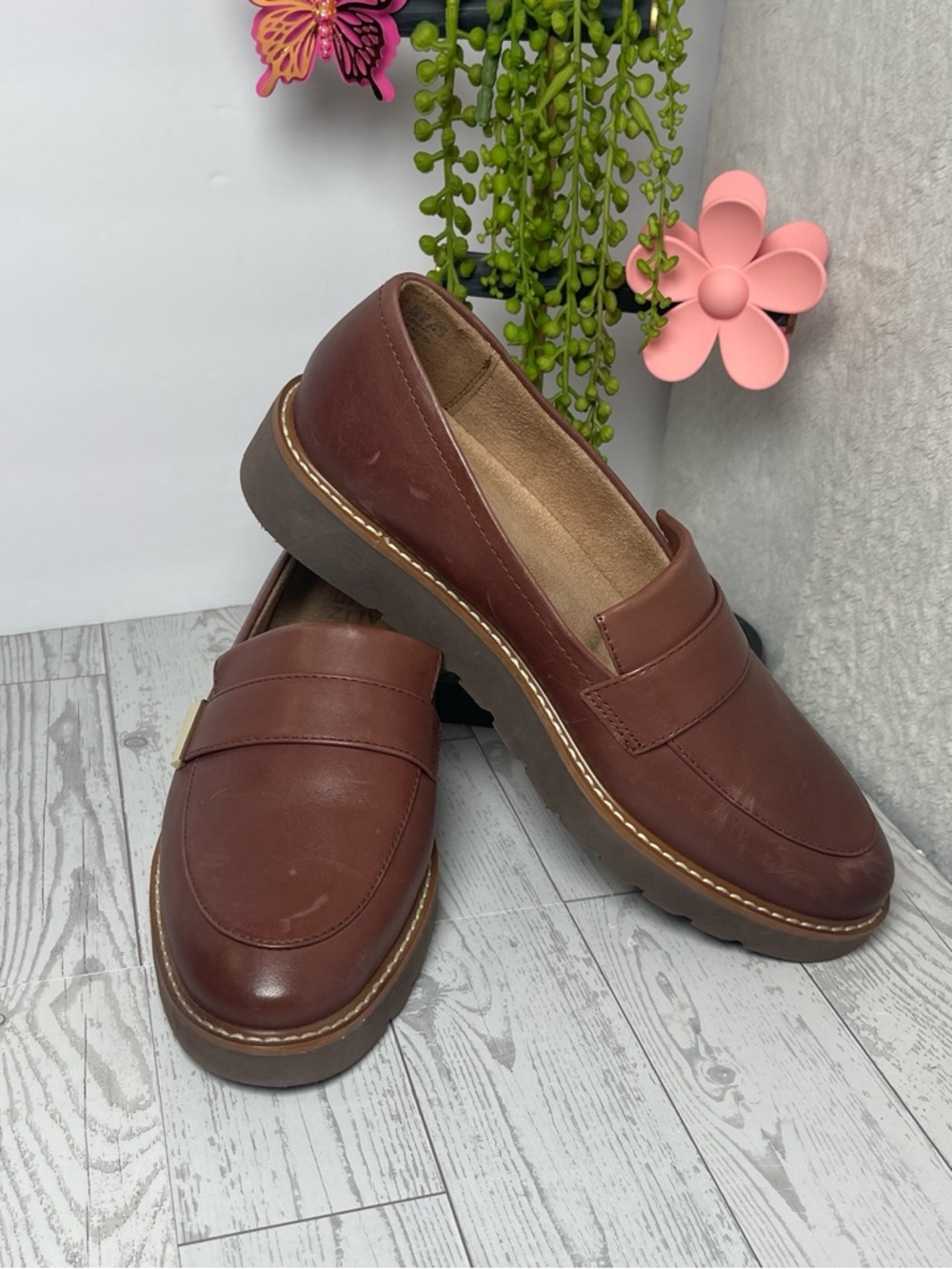 Naturalizer‎ Adiline Cappuccino Leather Slip-On Loafers Comfort Technology